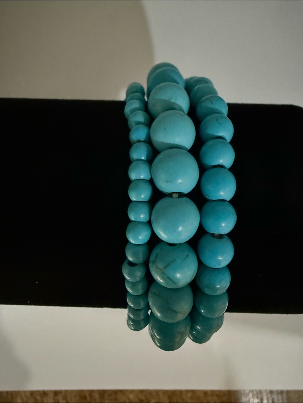 Set of 3 Turquoise Dyed Howlite Beaded Stretch Bracelets Stack Boho Gemstone